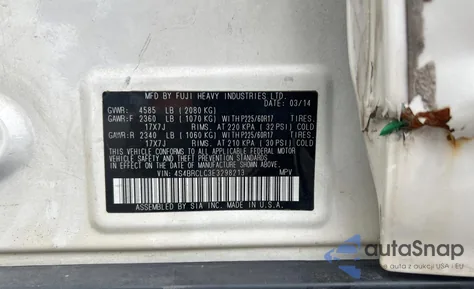 2014 Subaru Outback 2.5I Limited из США, поврежденный, VIN 4S4BRCLC3E3298213